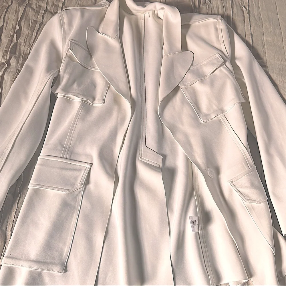 Norma Kamali Single Breasted Scuba Cargo Blazer, white, size S - Picture 2 of 15